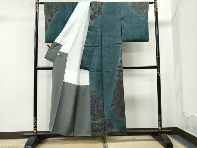 平和屋着物●本場大島紬　訪問着　更紗吉祥花文　正絹　逸品　未使用　CAAS7107yc 平和屋着物○本場大島紬 訪問着 更紗吉祥花文 正絹 逸品 未使用
