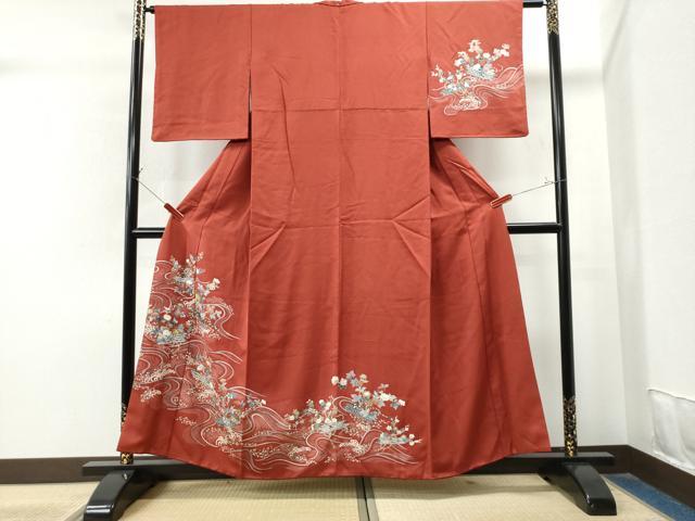 紺色 吉祥花柄 振袖 身丈162 振袖 金駒刺繍 銀通し ネイビー