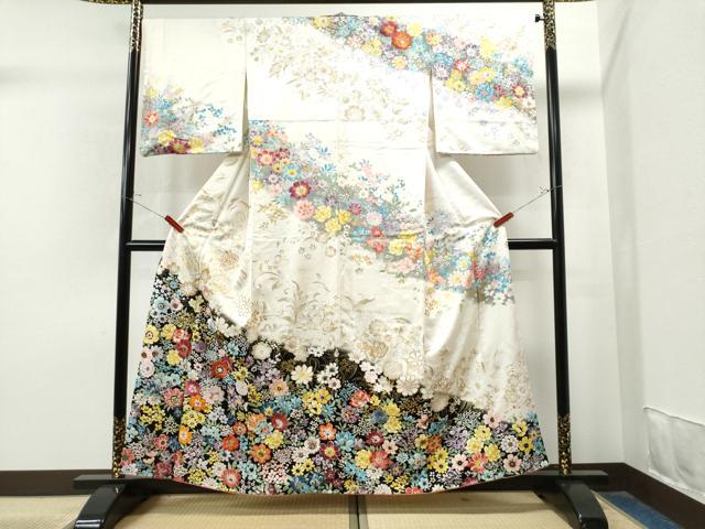 平和屋着物●訪問着　駒刺繍　草花文　金彩　正絹　逸品　CAAS7198yc