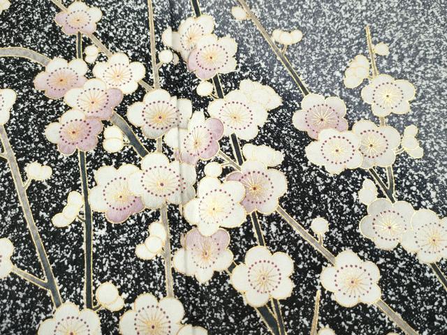 平和屋着物○訪問着 作家物 枝梅文 たたき染め 黒地 金彩 正絹