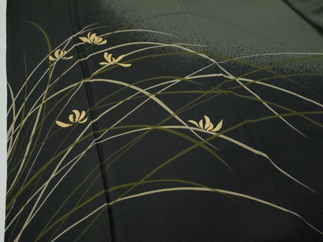 平和屋着物○訪問着 草花文 暈し染め 黒地 金彩 正絹 逸品 CAAS7225yc