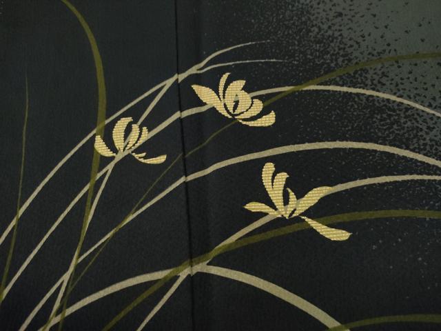 平和屋着物○訪問着 草花文 暈し染め 黒地 金彩 正絹 逸品 CAAS7225yc