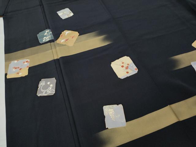 平和屋着物○訪問着 駒刺繍 破れ色紙飛鶴松梅文 金彩 正絹