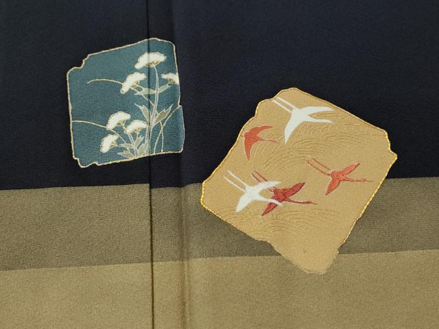 平和屋着物○訪問着 駒刺繍 破れ色紙飛鶴松梅文 金彩 正絹