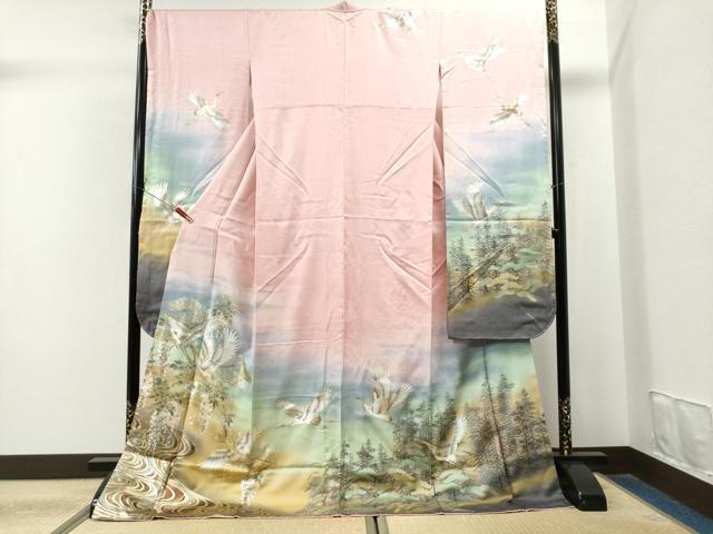 平和屋着物●豪華振袖　浜松飛鶴枝花文　暈し染め　金銀彩　正絹　逸品　CAAS7237yc