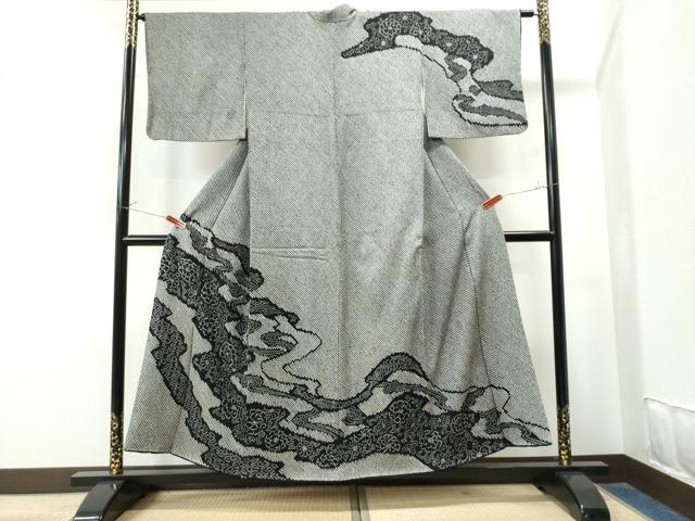 平和屋着物○訪問着 刺繍 総絞り 吉祥草花文 黒地 正絹 逸品 未