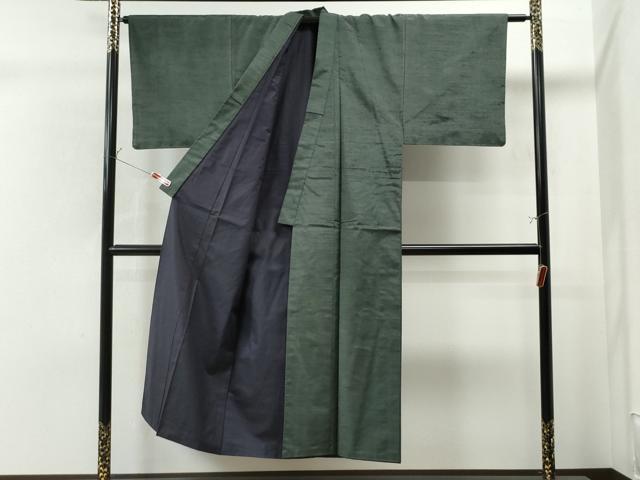 平和屋着物●男性　紬　アンサンブル　色無地　柳煤竹色　正絹　逸品　CAAS7272yc 平和屋着物○男性 紬 アンサンブル 色無地 柳煤竹色 正絹 逸品 CAAS7272yc