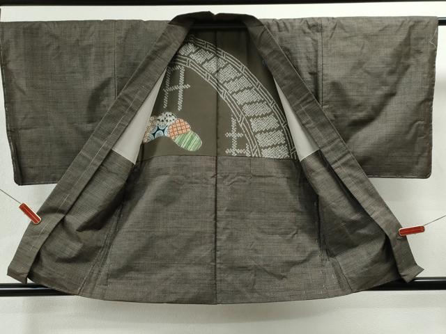 平和屋着物○男性 紬 アンサンブル 色無地 百入茶色 正絹 逸品