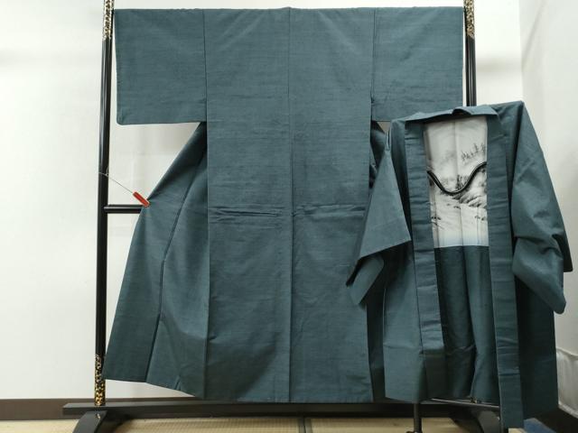 平和屋着物●男性　紬　アンサンブル　色無地　百入茶色　正絹　逸品　CAAS7289yc