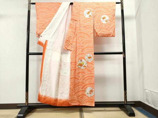 平和屋着物●創業460年・千總　訪問着　駒刺繍　総絞り　青海波　草花丸文　金彩　松坂屋扱い　正絹　逸品　CAAS7291yc 平和屋着物○創業460年・千總 訪問着 駒刺繍 総絞り 青海