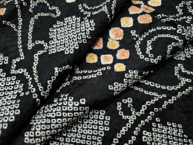平和屋着物●上質な小紋　総絞り　花唐草文　黒地　正絹　逸品　CAAS7296yc