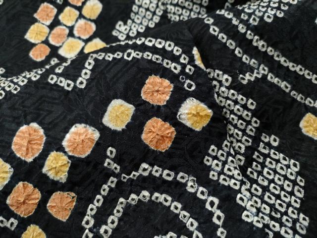 平和屋着物○上質な小紋 総絞り 花唐草文 黒地 正絹 逸品 CAAS7296yc