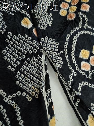 平和屋着物○上質な小紋 総絞り 花唐草文 黒地 正絹 逸品 DAAS3968ps