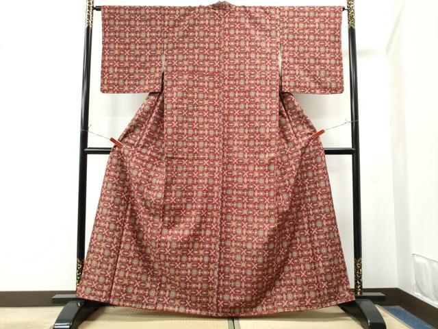 平和屋着物○結城紬 花唐草文 証紙付き 正絹 逸品 未使用 CAAU3034yc