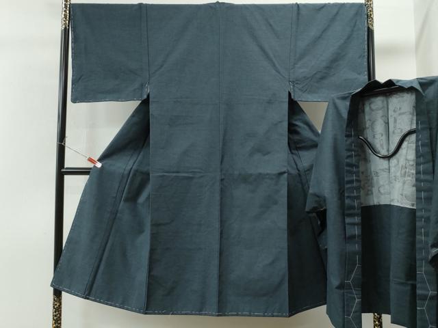 平和屋着物●男性　紬　アンサンブル　色無地　留紺色　正絹　逸品　未使用　CAAS7376yc