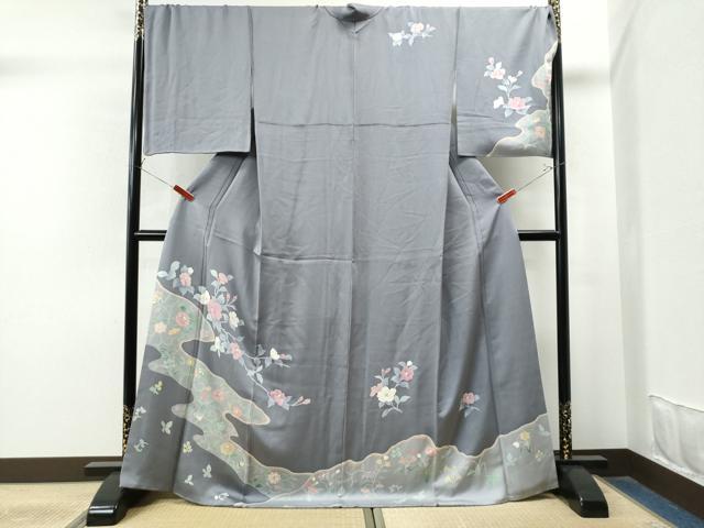 平和屋着物●上質な小紋　舞桜文　黒地　蛍暈し　正絹　逸品　DAAW5019ud 平和屋着物○上質な小紋 舞桜文 黒地 蛍暈し 正絹 逸品