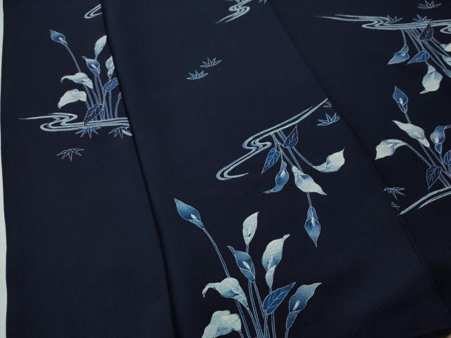 平和屋着物●上質な小紋　カラー　紺地　正絹　逸品　CAAS7386yc 平和屋着物○上質な小紋 カラー 紺地 正絹 逸品 CAAS7386yc