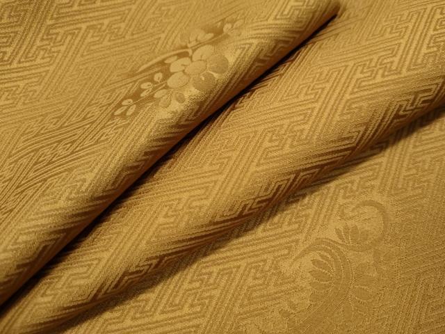 平和屋着物●上質な色無地　紗綾形草花地紋　山吹茶色　正絹　逸品　CAAS7416yc