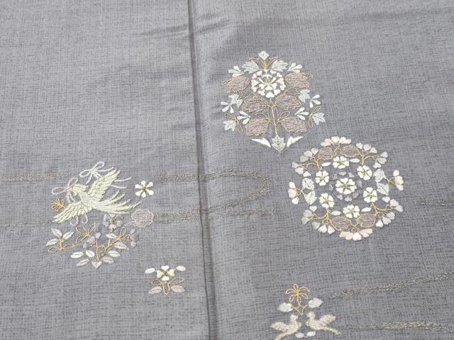 平和屋着物○訪問着 本場大島紬 総刺繍 草花文 金糸 正絹 逸品 BAAT6717hv