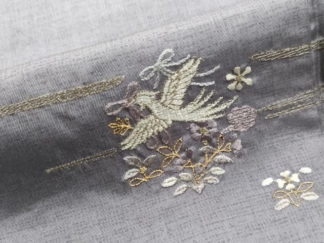 平和屋着物□訪問着 総刺繍 草花文 灰青色 ロング丈 正絹 逸品