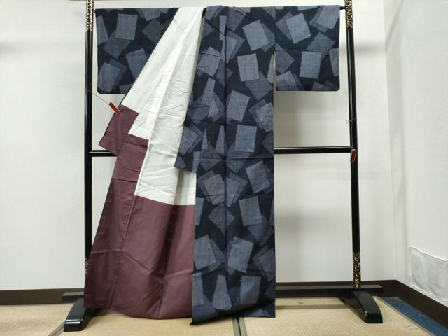 平和屋着物●上質な紬　色紙重ね文　正絹　逸品　CAAS7439yc 平和屋着物○上質な紬 色紙重ね文 正絹 逸品 CAAS7439yc