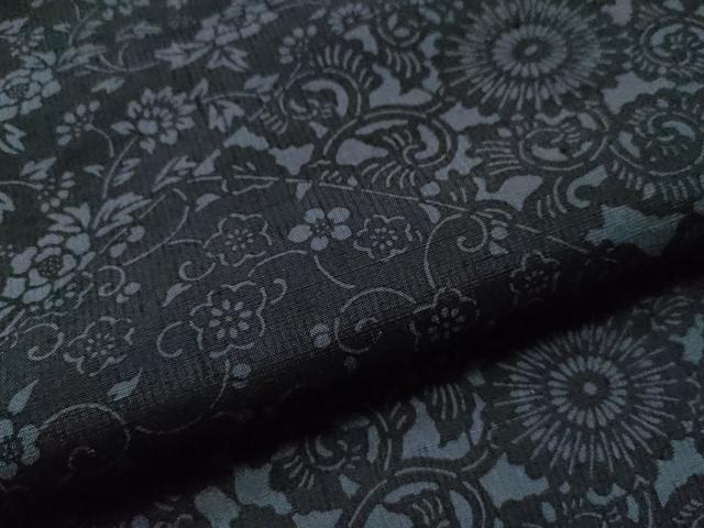 平和屋着物○上質な小紋 藍 型染め 紬地 鳳凰更紗菊花唐草