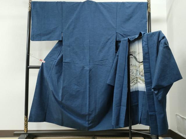 平和屋着物●男性　紬　アンサンブル　色無地　留紺色　正絹　逸品　CAAS7476yc