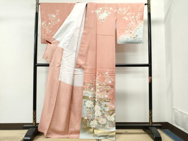 平和屋着物□訪問着 駒刺繍 牡丹花文 暈し染め 正絹 逸品