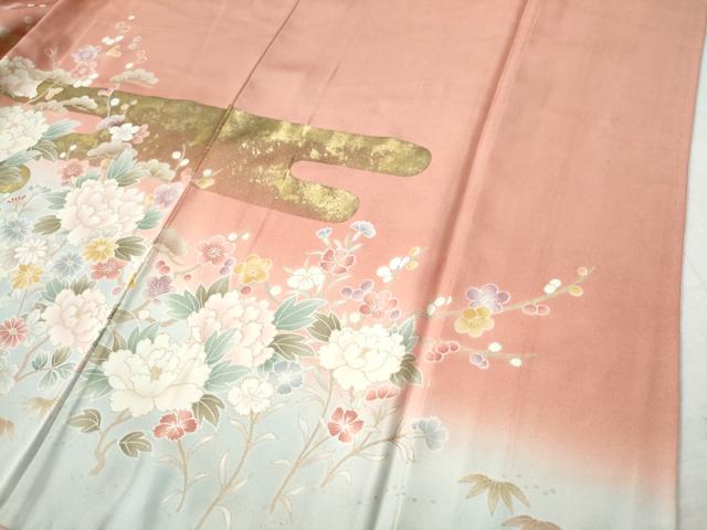 平和屋着物○訪問着 駒刺繍 霞牡丹松竹梅花文 暈し染め