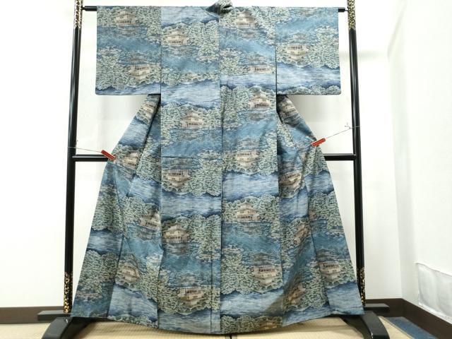 平和屋着物●都喜ヱ門　本場大島紬　7マルキ　金閣寺　総絣　藤絹織物謹製　正絹　逸品　CAAS7491yc 平和屋着物○都喜ヱ門 本場大島紬 7マルキ 金閣寺 総絣 藤