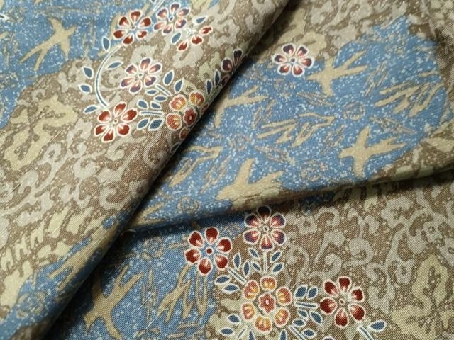 平和屋着物●上質な小紋　紬地　型染め　飛鳥花唐草文　正絹　逸品　CAAS7534yc