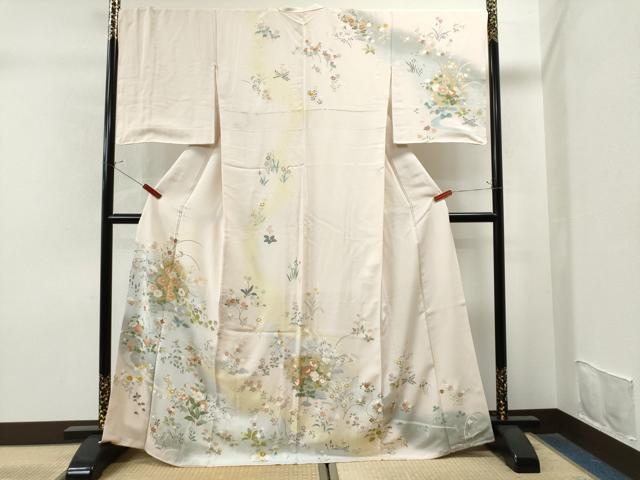 平和屋着物□訪問着 駒刺繍 草花文 菊 暈し染め 金彩 正絹