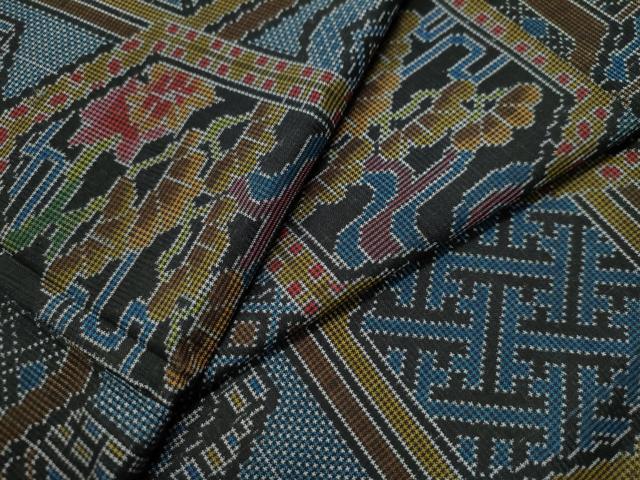 平和屋着物●本場大島紬　7マルキ　亀甲吉祥浜松花文　正絹　逸品　CAAS7555yc