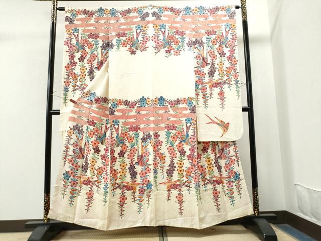 平和屋着物●豪華振袖　紅型　エ霞飛鳥桜文　正絹　逸品　CAAS7562yc