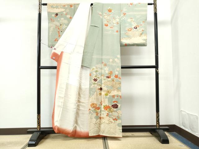 値下げ！極美品★縮緬訪問着 値下げ交渉OK！極上ちりめん地 本加工染 訪問着 正絹 B644