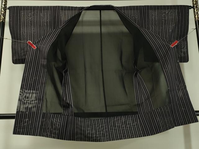 平和屋着物▽道行コート　スリーシーズン　春夏秋　塵除け　紗　間道　黒地　正絹　逸品　CAAS8086vp 平和屋着物▽道行コート スリーシーズン 春夏秋 塵除け 紗 間道 黒地