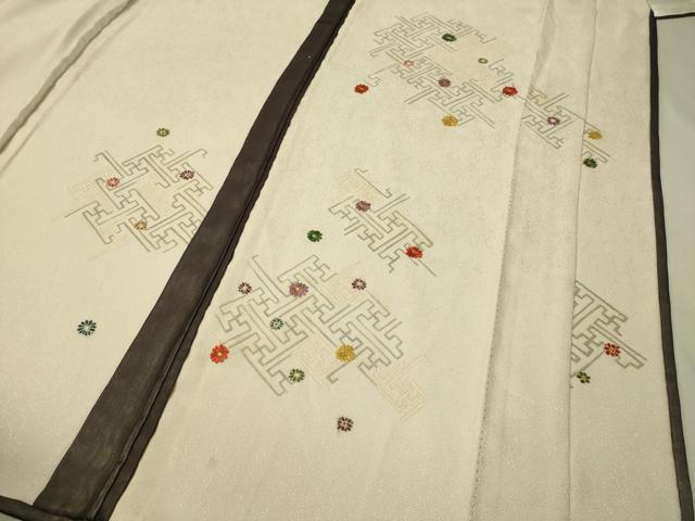 平和屋着物▽訪問着　単衣　紗袷　刺繍　紗綾形花文　正絹　逸品　CAAS8250vp_7