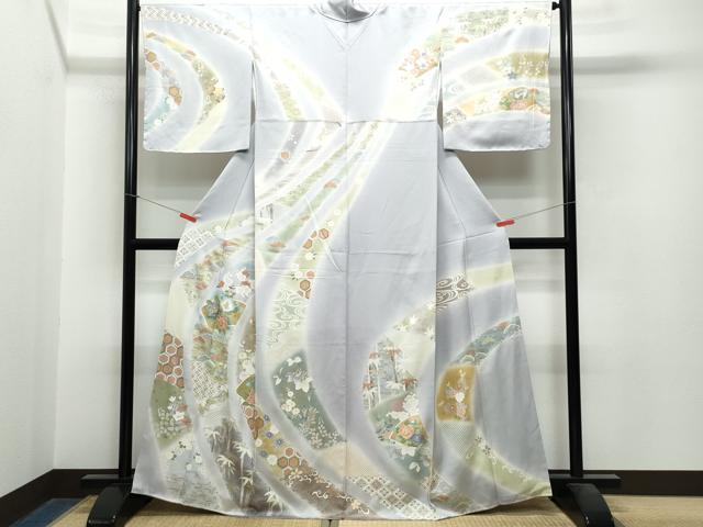平和屋着物□訪問着 刺繍 草花文 暈し染め 金彩 正絹 逸品 CAAR2873yc