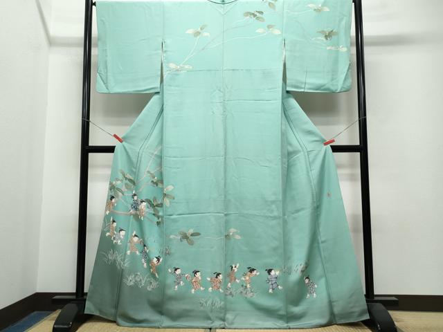 平和屋着物●十日町友禅作家　関口遼一　訪問着　童子遊び　正絹　逸品　CAAS8478vf