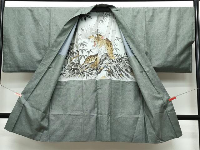 平和屋着物○男性 お召 アンサンブル 亀甲柄 正絹 逸品 AAAZ0549ph