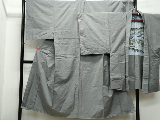 平和屋着物●男性　紬　アンサンブル　鼠色　正絹　逸品　CAAS8498vf