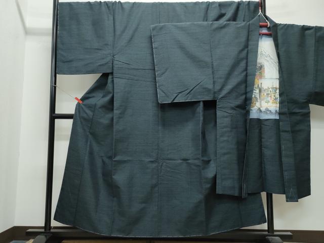 平和屋着物●男性　紬　アンサンブル　100亀甲　キングサイズ　正絹　逸品　CAAS8512vf