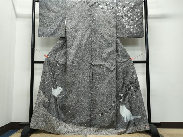 平和屋着物●訪問着　本場染大島紬　作家物　希少柄　猫　舞花文　正絹　逸品　CAAS8559vf
