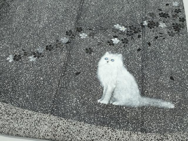 平和屋着物○訪問着 本場染大島紬 作家物 希少柄 猫 舞花文 正絹 逸品