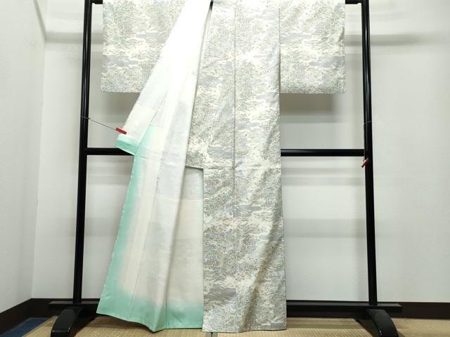 平和屋着物▽本場縞大島紬　単衣　風景文　正絹　逸品　CAAR6229kb 平和屋着物○本場大島紬 白大島 9マルキ 風景文 正絹 逸品 CAAU2227yc