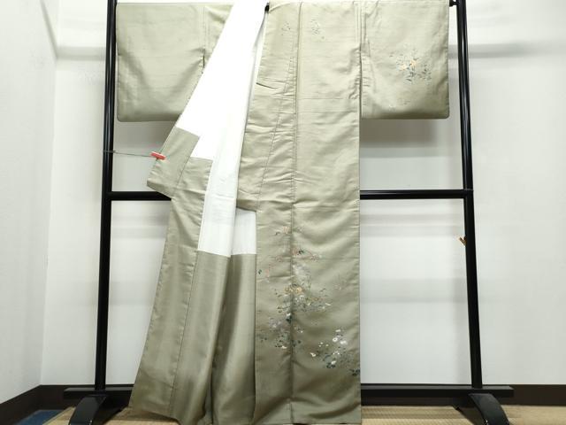 平和屋着物●十日町友禅作家　越村幸雪　訪問着　紬地　蜻蛉　草花文　正絹　逸品　CAAS8582vf 平和屋着物○十日町友禅作家 越村幸雪 訪問着 紬地 蜻蛉 草花