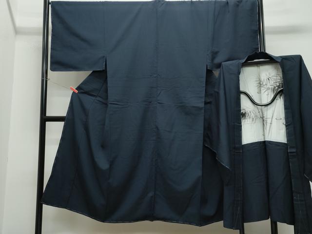 平和屋着物●男性　紬　アンサンブル　濃紺色　正絹　逸品　未使用　CAAS8602vf