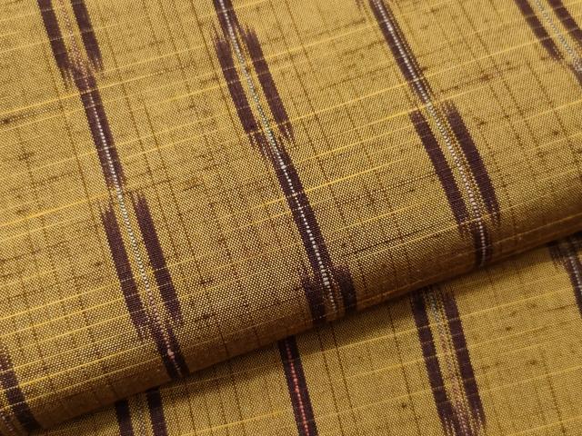 平和屋着物▽上質な紬 単衣 花織 縞 正絹 逸品 CAAV3715dy