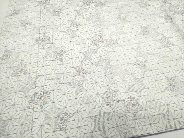 平和屋着物○上質な紬 麻の葉花文 反端付き 正絹 逸品 CAAS8682vfの