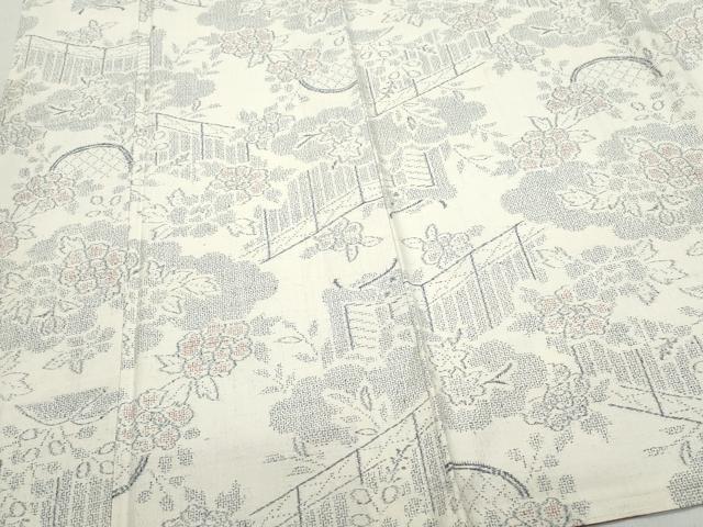 平和屋着物○本場結城紬 重要無形文化財 100亀甲 屏風籬花文